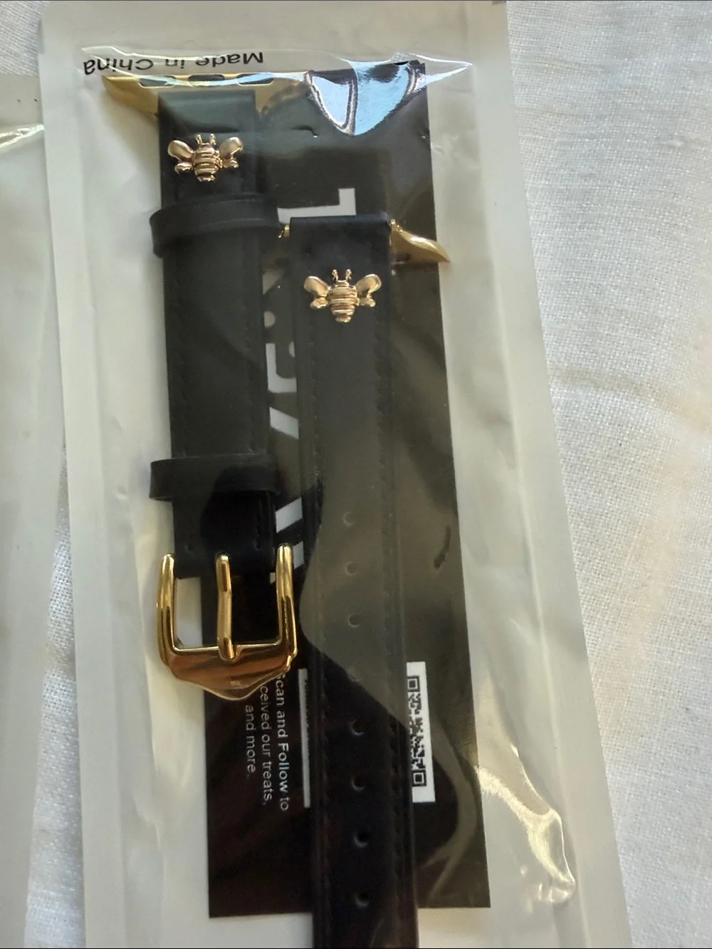 Leather Apple Watch Band with Gold Bee Accent - set of Two Brown and Black